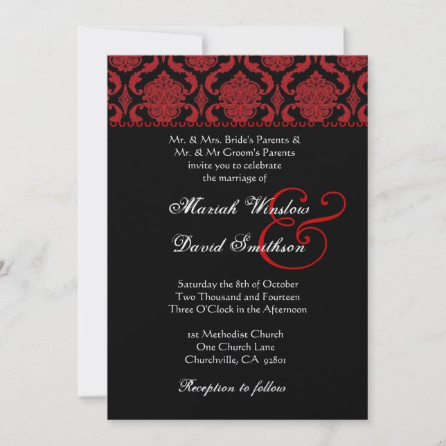Invitation Modèle métallique blanc noir rouge de mariage (Devant)