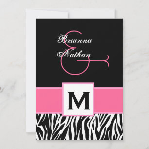 Invitation Modèle noir noir rose Zebra