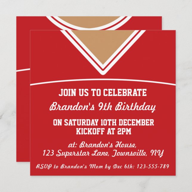 Invitation Modèle orienté d'invitation de partie du Jersey du (Devant / Derrière)