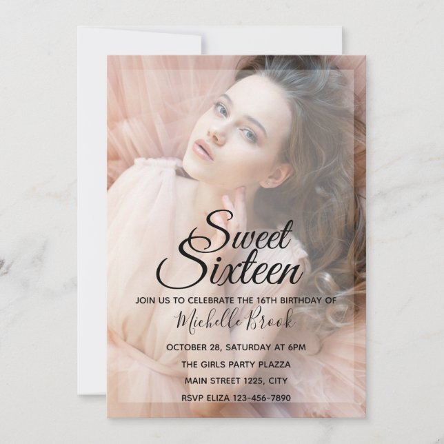 Invitation Modèle photo adorable - Sweet sixteen (Devant)