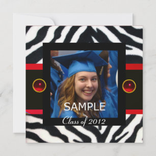 Invitation MODÈLE PHOTO de monogramme ZEBRA ZEBRA NOIR ROUGE