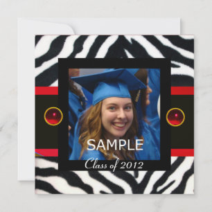 Invitation MODÈLE PHOTO de monogramme ZEBRA ZEBRA NOIR ROUGE