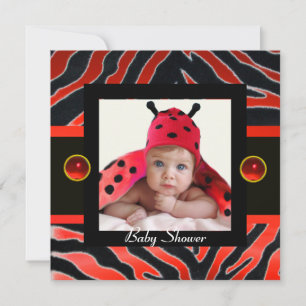 Invitation MODÈLE PHOTO de monogramme ZEBRA ZEBRA NOIR ROUGE