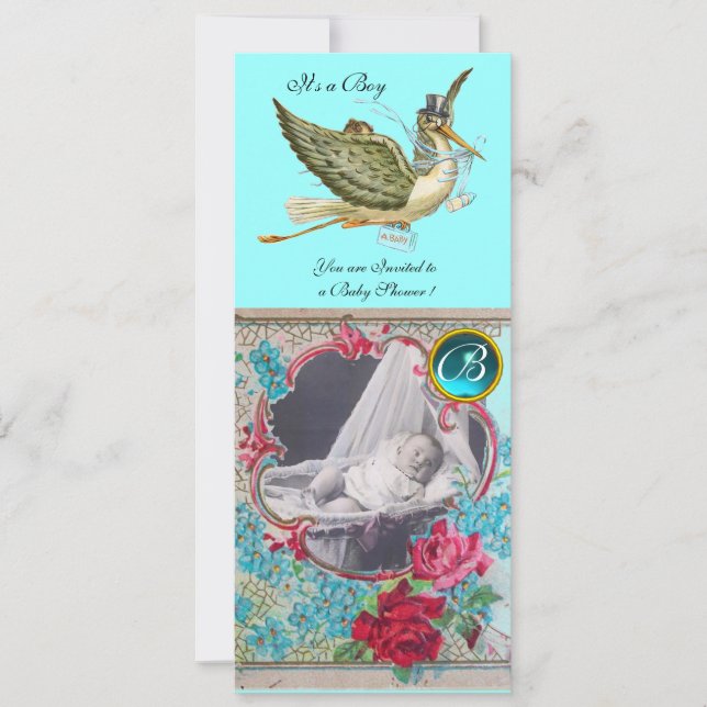 INVITATION MODÈLE PHOTO MONOGRAM BABY SHOWER STORK (Devant)