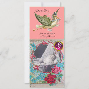 INVITATION MODÈLE PHOTO MONOGRAM BABY SHOWER STORK