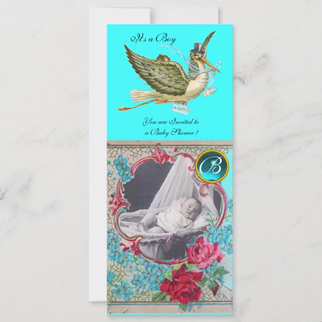 INVITATION MODÈLE PHOTO MONOGRAM BABY SHOWER STORK (Devant)