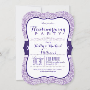 Invitation Modèle pourpre damassé; Élégante Fête de réchauffe