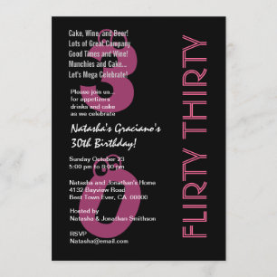 Invitation Modèle rose blanc noir Flirty de trente