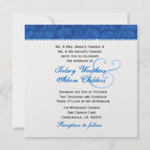 Invitation Modèle Royal Blue and White Mariage damassé