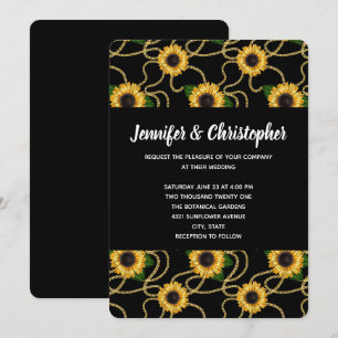 Invitation Modèle Tournesols Jaunes sur Fond Noir de Mariage