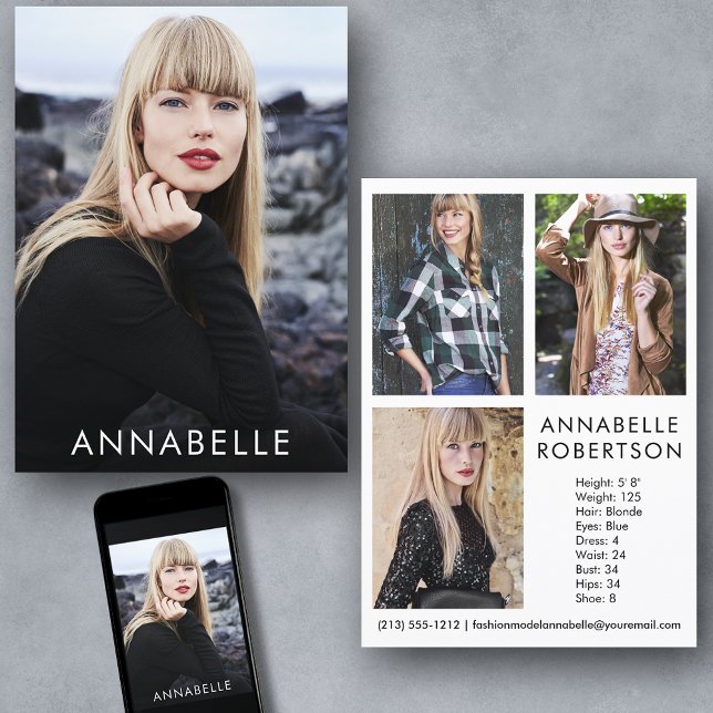 Invitation Modélisation de mode moderne 4 Photos Modèle Comp  (Customize to change background color, text size or text style. Available for prints and download.)