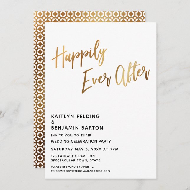 Invitation Moden Happily Ever After Réception Dorée (Devant / Derrière)