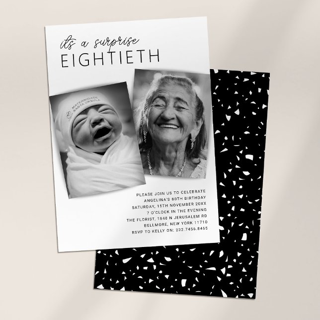 Invitation Modern 2 Photo Surprise 80e fête d'anniversaire (Créateur téléchargé)