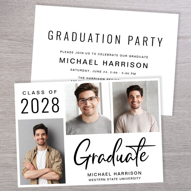 Invitation Modern 3 Photo Graduation Party (A modern photo collage graduation party invitation to celebrate the graduate's achievements)