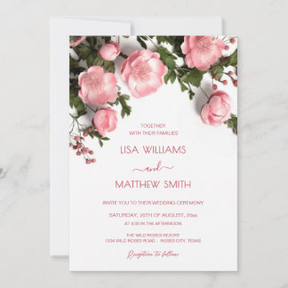 Invitation  Modern 3D Roses Wildflowers Wedding