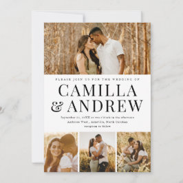 Invitation Modern 4 Photo Collage Mariage élégant