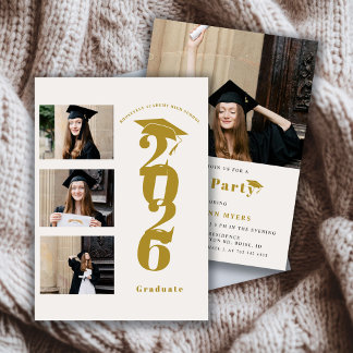 Invitation Modern 4 Photo Gold Class of '26 Graduation Party 