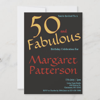 Invitation Modern 50 and Fabulous Black 50th Birthday Party