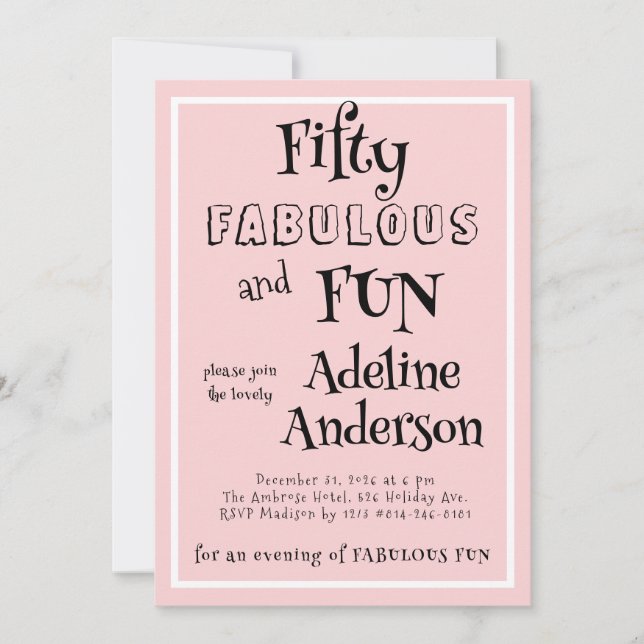Invitation Modern 50 and Fabulous Pink 50th Birthday Party (Devant)
