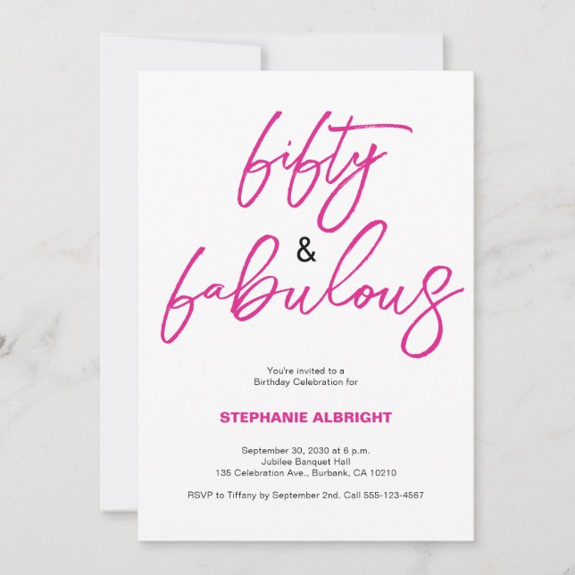 Invitation Modern 50 and Fabulous Pink 50th Birthday Party (Devant)