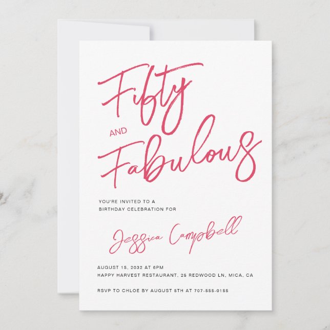 Invitation Modern 50 and Fabulous Pink 50th Birthday Party (Devant)