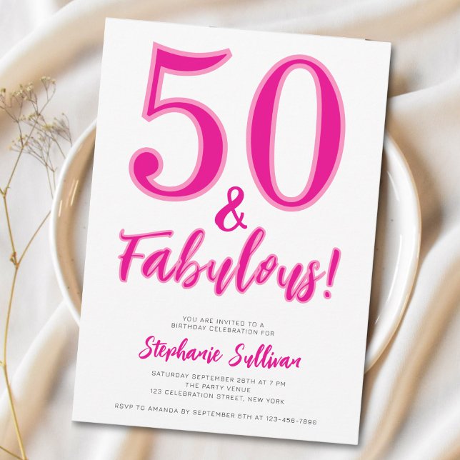 Invitation Modern 50 and Fabulous Pink 50th Birthday Party (Créateur téléchargé)