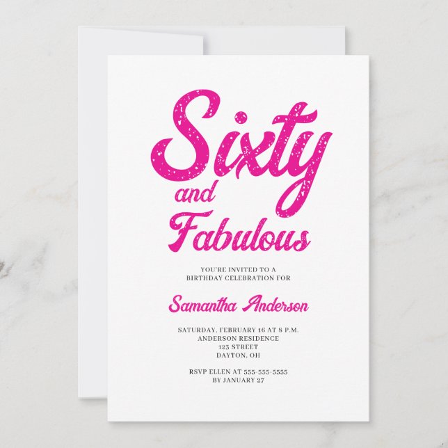 Invitation Modern 60 and Fabulous Pink 60th Birthday Party (Devant)