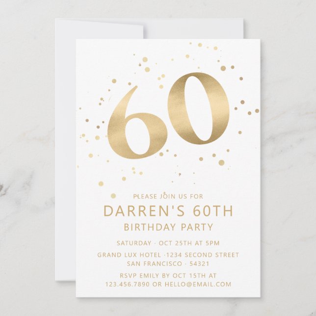 Invitation Modern 60th Sixty Birthday Photo Gold Glitter (Devant)