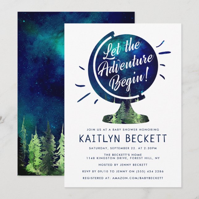 Invitation Modern Adventure Travel Baby shower (Devant / Derrière)