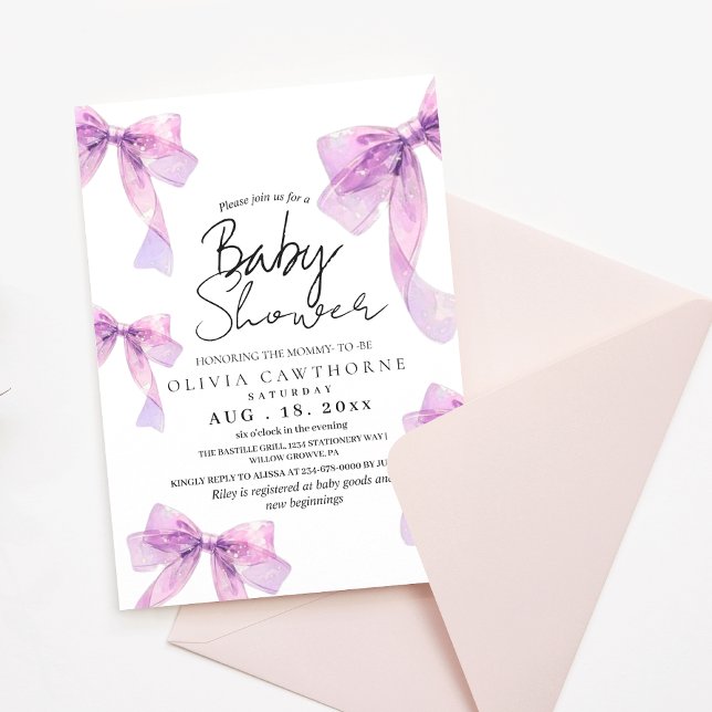 Invitation Modern and elegant Bows Baby Shower  (Créateur téléchargé)