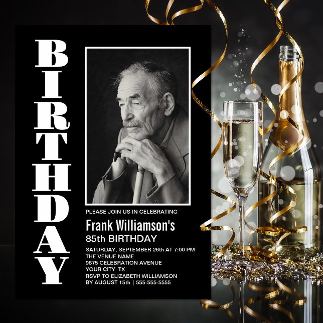 Invitation Modern Any Age Black White Photo Anniversaire (Créateur téléchargé)