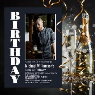 Invitation Modern Any Age Grey White Photo Fête d'anniversair