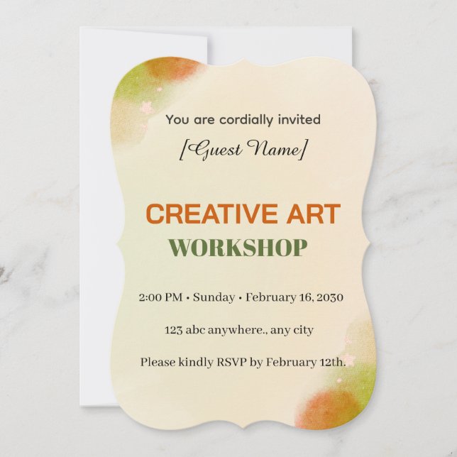 Invitation Modern Artistic Event Card | Creative Art Workshop (Devant)