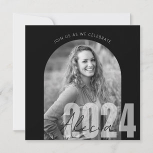 Invitation Modern Black 2024 Photo Graduation Party