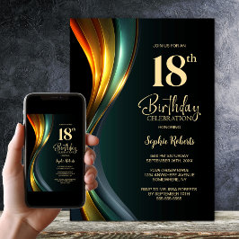 Invitation Modern Black and Gold 18th Birthday Party