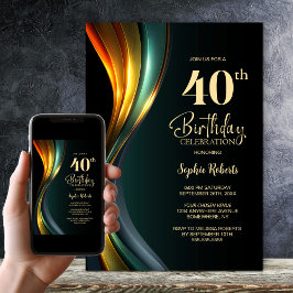 Invitation Modern Black and Gold 40th Birthday Party
