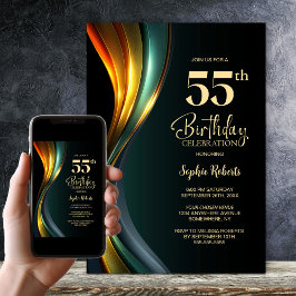 Invitation Modern Black and Gold 55th Birthday Party