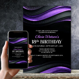 Invitation Modern Black and Purple 18th Birthday Party