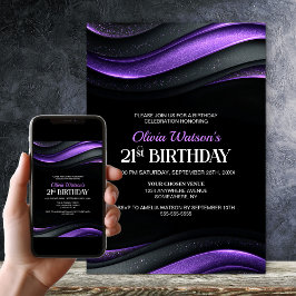 Invitation Modern Black and Purple 21st Birthday Party