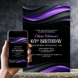 Invitation Modern Black and Purple 65th Birthday Party