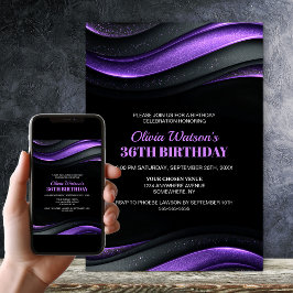 Invitation Modern Black and Purple Any Age Birthday Party