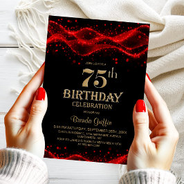 Invitation Modern Black and Red 75th Birthday Party