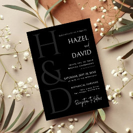Invitation Modern Black and White Monogram Minimalist Wedding