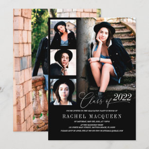 Invitation Modern Black Cinq photo Collage Party de graduatio