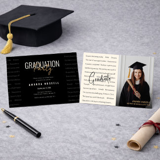 Invitation Modern Black & Gold Photo Graduation Party 