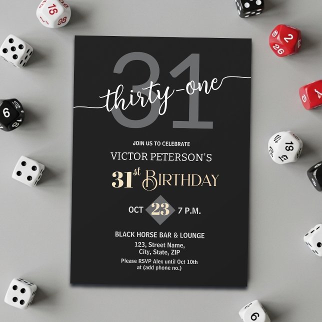 Invitation Modern Black Minimalist Men 31st Birthday Party (Créateur téléchargé)