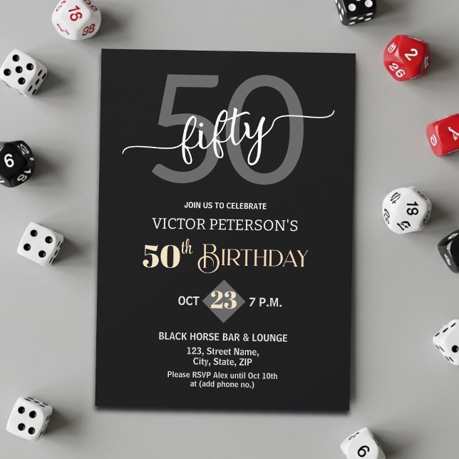 Invitation Modern Black Minimalist Men 50th Birthday Party (Créateur téléchargé)
