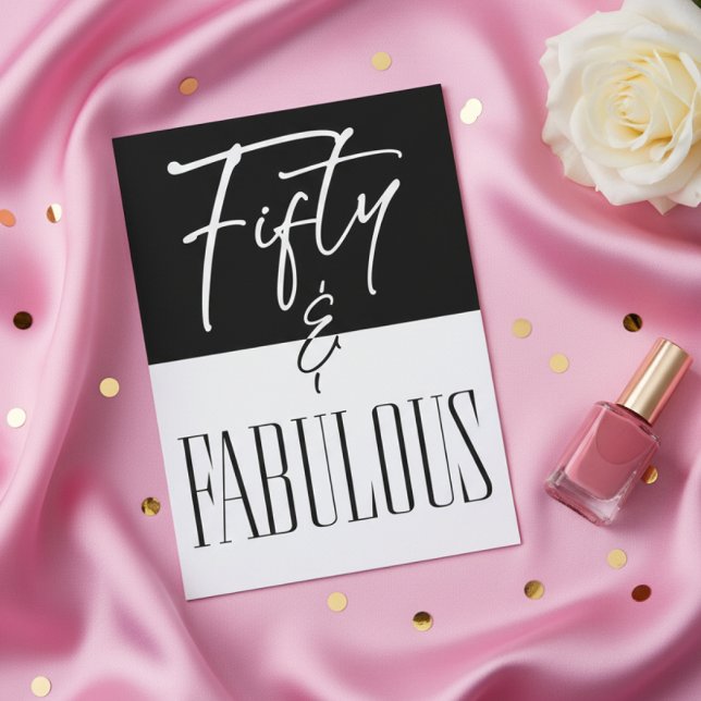 Invitation Modern Black White Fifty & Fabulous Birthday (Créateur téléchargé)