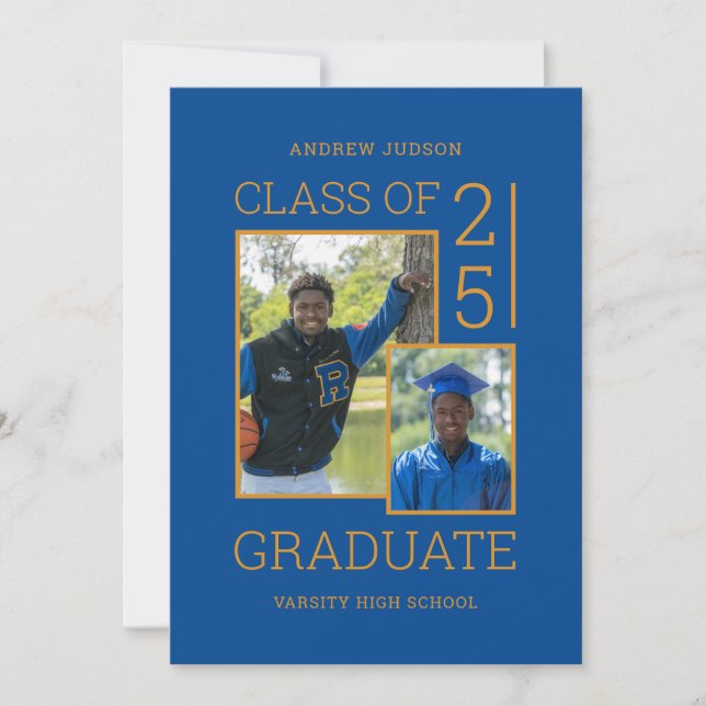 Invitation Modern Blue 3 Photos Classe De 25 Graduation Party (Devant)