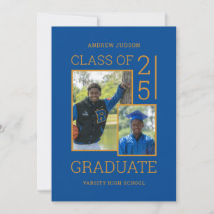 Invitation Modern Blue 3 Photos Classe De 25 Graduation Party